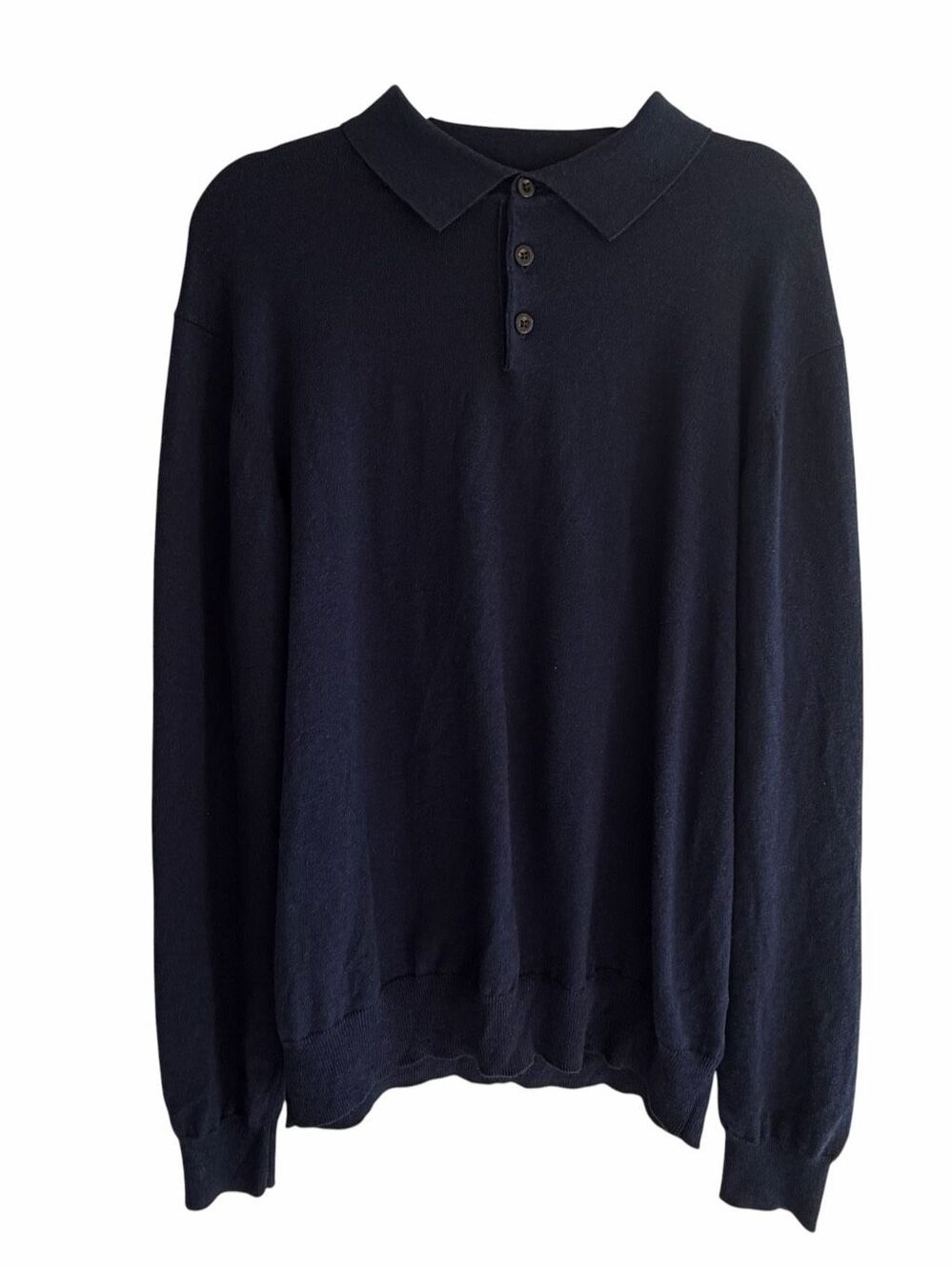 Orvis Navy Blue Men’s Pullover Collared Sweater Size Large Cotton Cashmere Silk